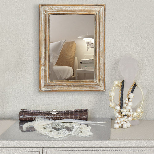 Vintage Whitewashed Brown Wooden Wall Mirror-MyGift