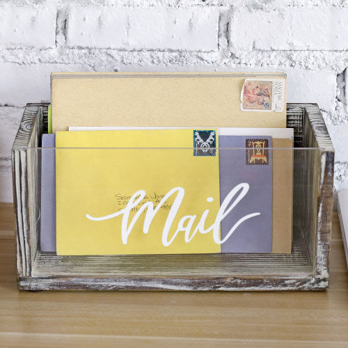 Rustic Torched Wood Mail Organizer with Acrylic Front Panel-MyGift