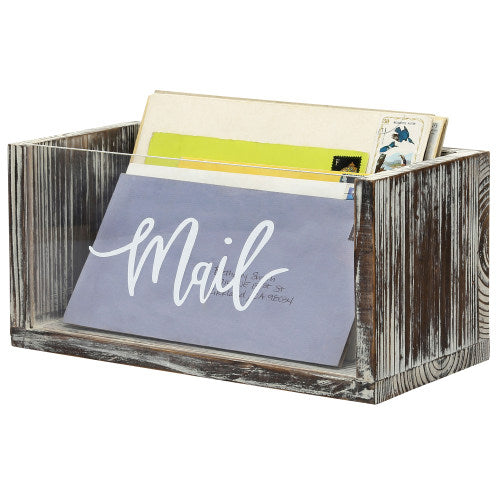 Rustic Torched Wood Mail Organizer with Acrylic Front Panel-MyGift