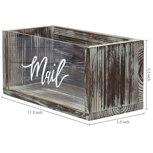 Rustic Torched Wood Mail Organizer with Acrylic Front Panel-MyGift