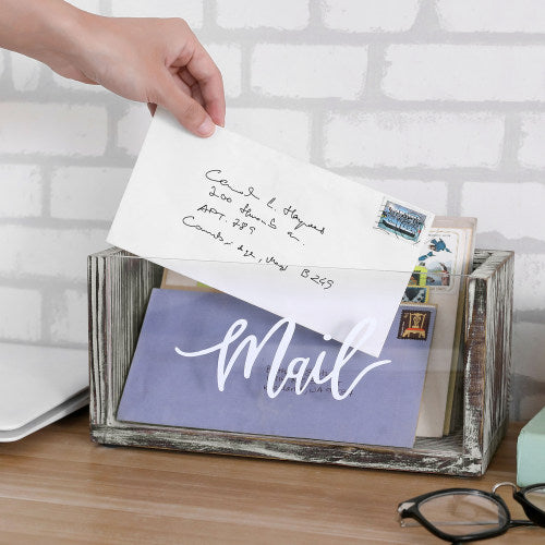 Rustic Torched Wood Mail Organizer with Acrylic Front Panel-MyGift