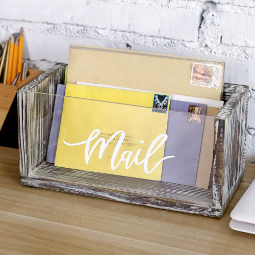 Rustic Torched Wood Mail Organizer with Acrylic Front Panel-MyGift