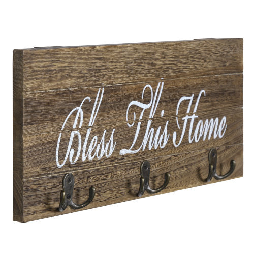 Rustic Burnt Dark Brown Wood Entryway Rack w/ Writing-MyGift