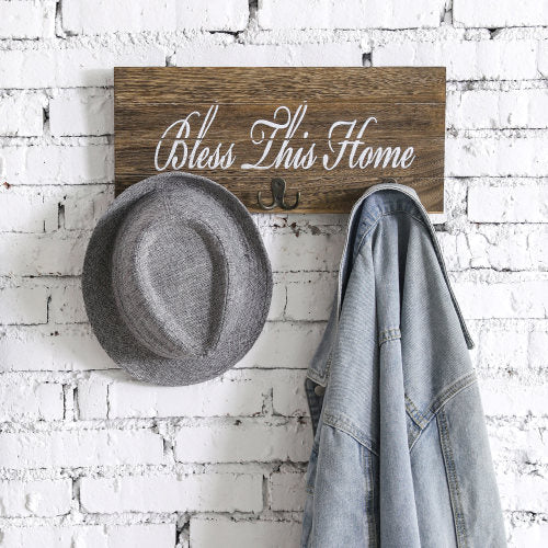 Rustic Burnt Dark Brown Wood Entryway Rack w/ Writing-MyGift