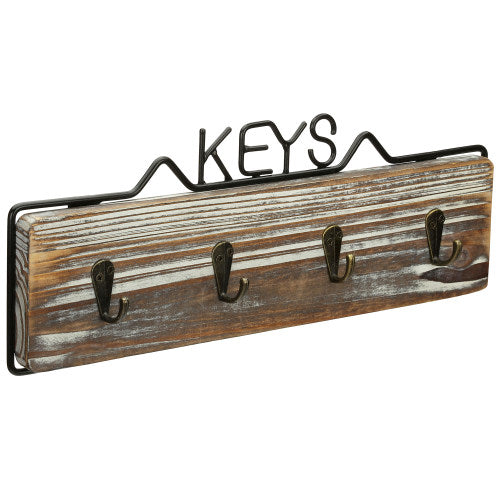 Torched Wood & Black Metal Key Rack w/ KEY Letters-MyGift