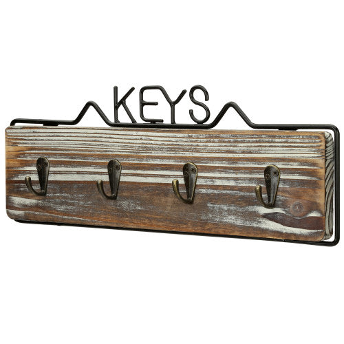 Torched Wood & Black Metal Key Rack w/ KEY Letters-MyGift