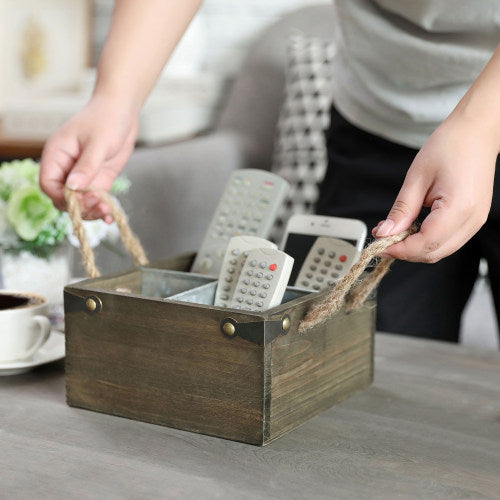 Reclaimed Style Gray-Brown Wood & Galvanized Metal Remote Control Caddy-MyGift