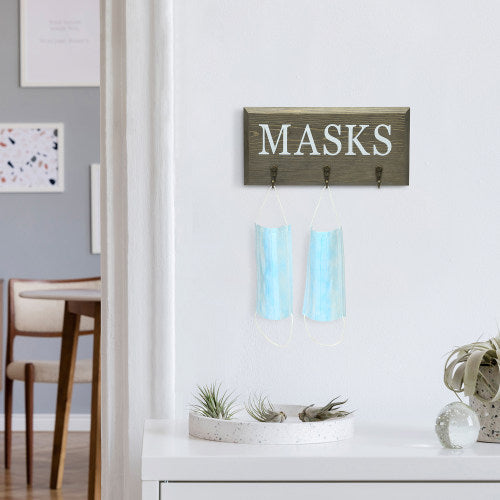 Vintage Gray Wood Face Mask Organizer Rack-MyGift