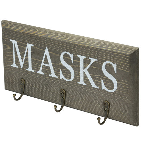 Vintage Gray Wood Face Mask Organizer Rack-MyGift