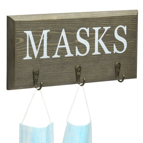 Vintage Gray Wood Face Mask Organizer Rack-MyGift