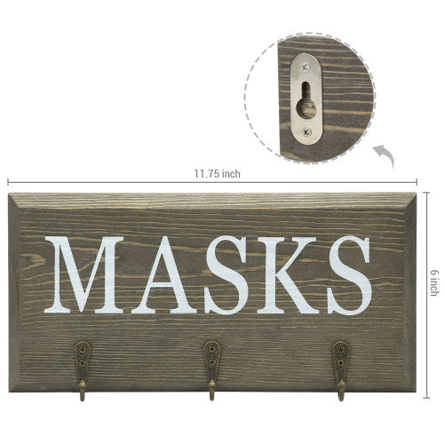 Vintage Gray Wood Face Mask Organizer Rack-MyGift