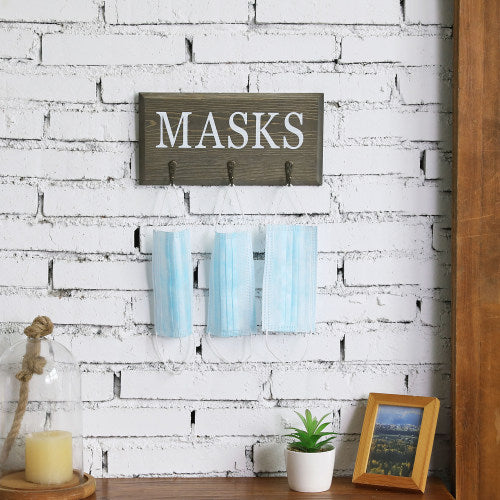 Vintage Gray Wood Face Mask Organizer Rack-MyGift
