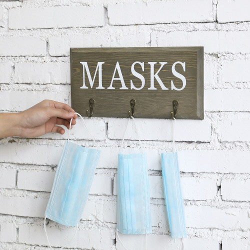 Vintage Gray Wood Face Mask Organizer Rack-MyGift