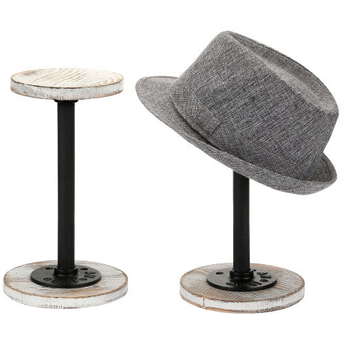 Industrial Metal Pipe & Whitewashed Wood Hat & Wig Display, Set of 2-MyGift