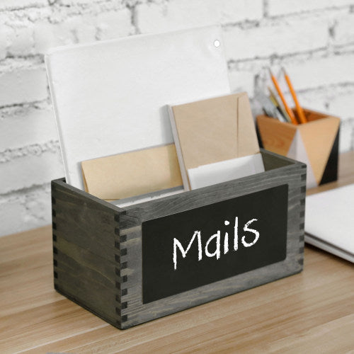 Vintage Gray Wood Mail Sorter Box w/ Chalkboard Surface-MyGift
