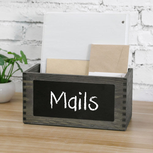 Vintage Gray Wood Mail Sorter Box w/ Chalkboard Surface-MyGift