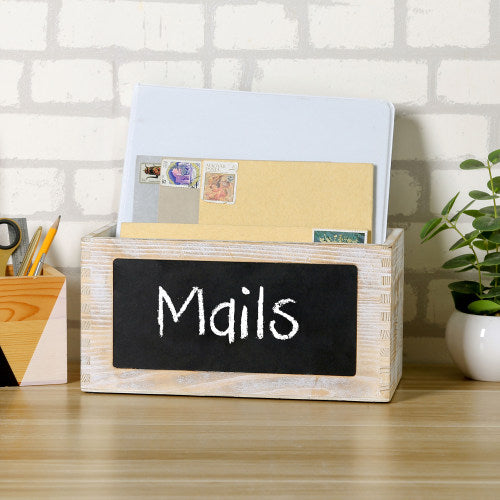 Whitewashed Wood Magazine & Mail Sorter Box w/ Chalkboard Surface-MyGift
