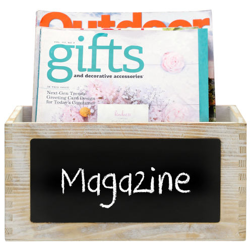 Whitewashed Wood Magazine & Mail Sorter Box w/ Chalkboard Surface-MyGift