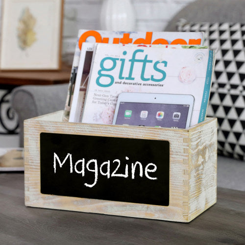 Whitewashed Wood Magazine & Mail Sorter Box w/ Chalkboard Surface-MyGift