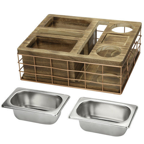 All-in-One Entertainment Snack Tray w/ Burnt Wood & Copper Wire & Accessory Holder-MyGift