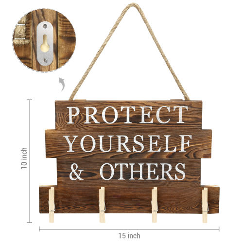 Dark Brown Burnt Wood Face Mask Organizer w/ "Protect Yourself & Other" Writing-MyGift