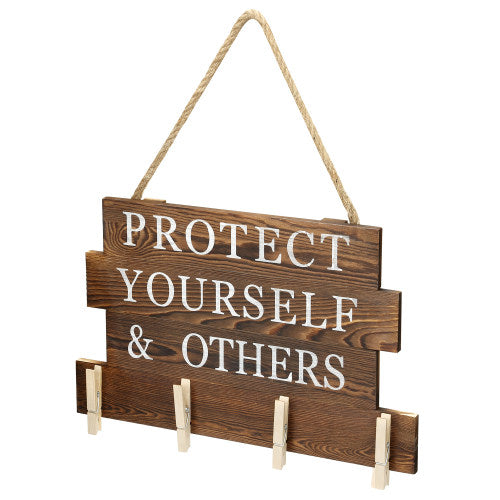 Dark Brown Burnt Wood Face Mask Organizer w/ "Protect Yourself & Other" Writing-MyGift