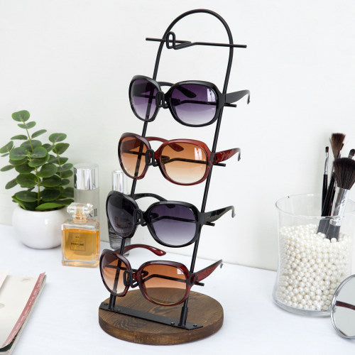 Matte Black Metal Eyeglass Display w/ Brown Wood Base-MyGift