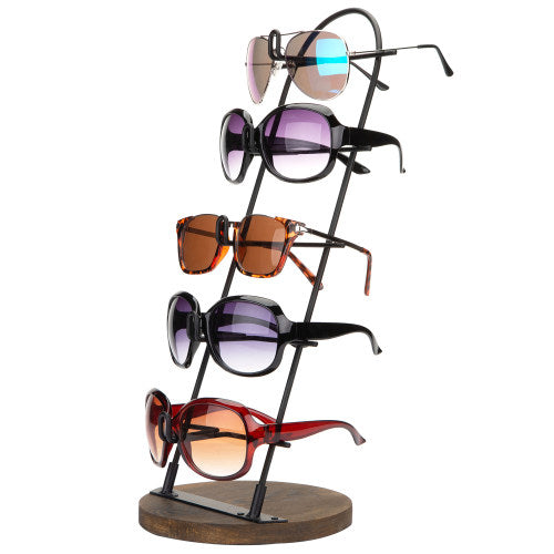 Matte Black Metal Eyeglass Display w/ Brown Wood Base-MyGift