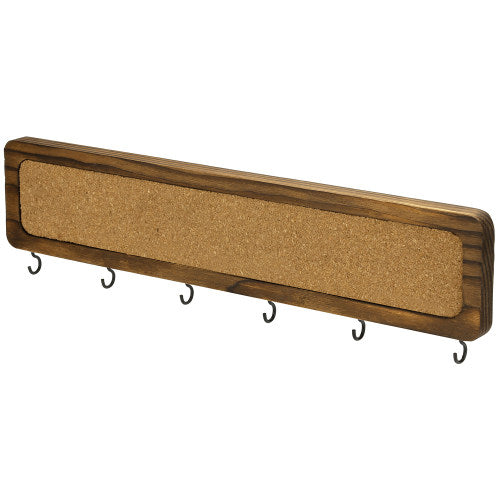 Dark Brown Burnt Wood Key Rack w/ Cork Board-MyGift