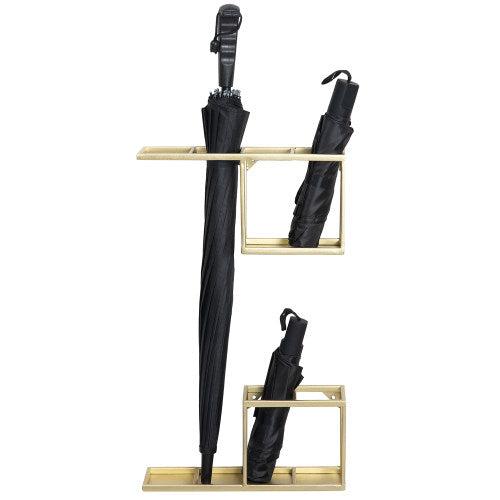 2 Piece Brass Tone Metal Umbrella Holder Stand Wall Mounted Storage Rack for Tall and Short Umbrellas-MyGift