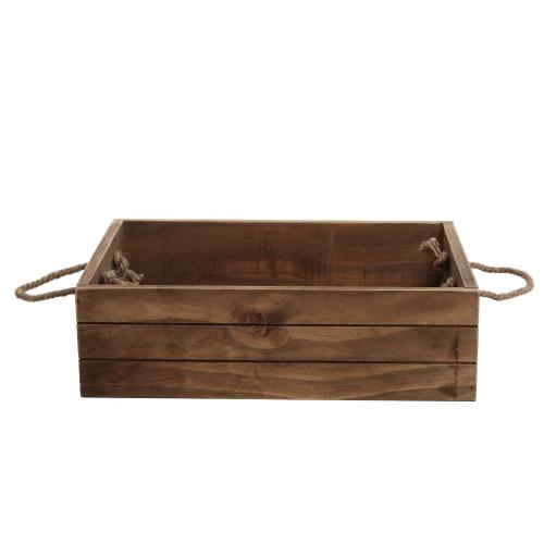 Rustic Brown Wood Storage Crate w/ Rope Handles-MyGift