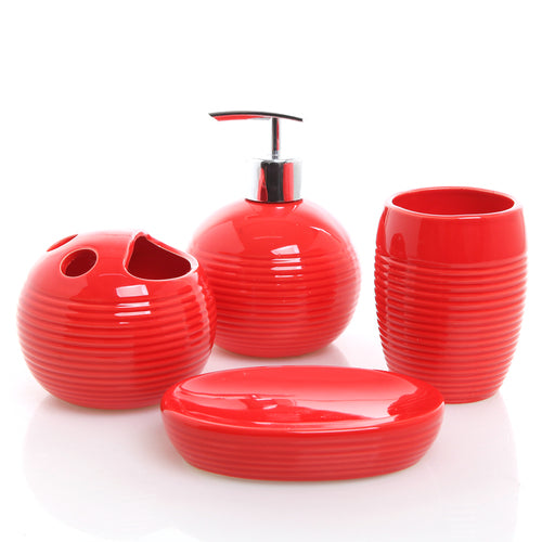 4-Piece Red Ceramic Bathroom Accessory Set-MyGift