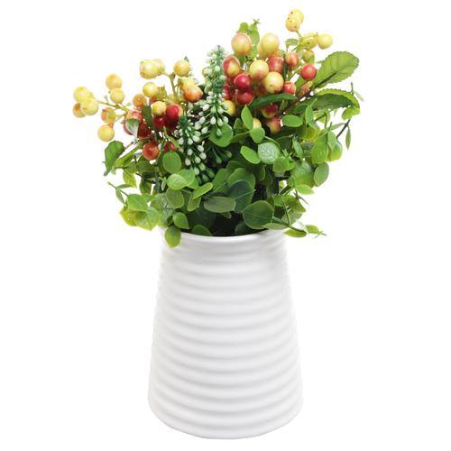 Small Ribbed Design White Ceramic Vase - MyGift
