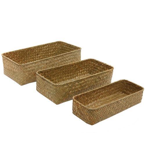 Rectangular Handwoven Seagrass Storage Bins, Set of 3 - MyGift