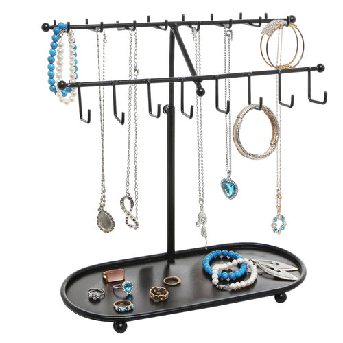 Adjustable Black Metal Jewelry Organizer w/Ring Tray-MyGift
