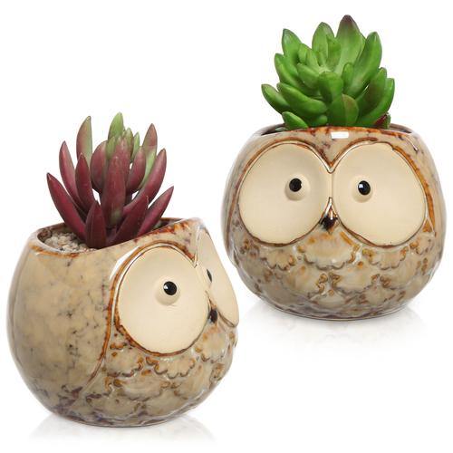 Small Owl Design Ceramic Planters, Set of 2 - MyGift