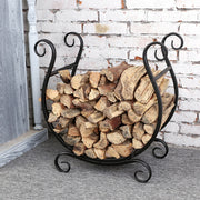 Freestanding Black Metal Scrollwork Firewood Rack-MyGift