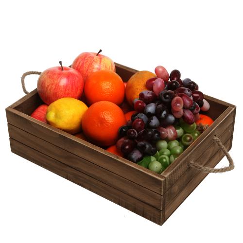 Rustic Brown Wood Storage Crate w/ Rope Handles-MyGift