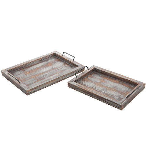 Rustic Brown Wood Serving Trays, Set of 2-MyGift