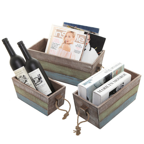 Multicolored Brown/Blue/Green Wood Nesting Boxes, Set of 3-MyGift