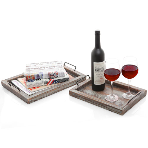 Rustic Brown Wood Serving Trays, Set of 2-MyGift