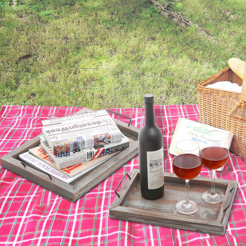 Rustic Brown Wood Serving Trays, Set of 2-MyGift