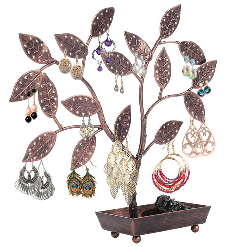 Jewelry Hanger Holder Tree with Ring Dish Tray, Bronze-MyGift
