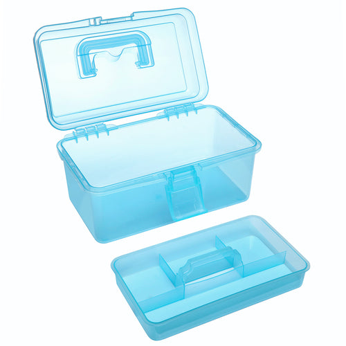 Clear Blue Multipurpose First Aid Arts Craft Supply Case Storage Container Box W Removable Tray