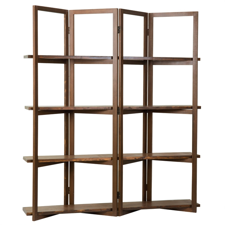 Modern Dark Brown Wood 4-Panel Open Bookcase Room Divider-MyGift
