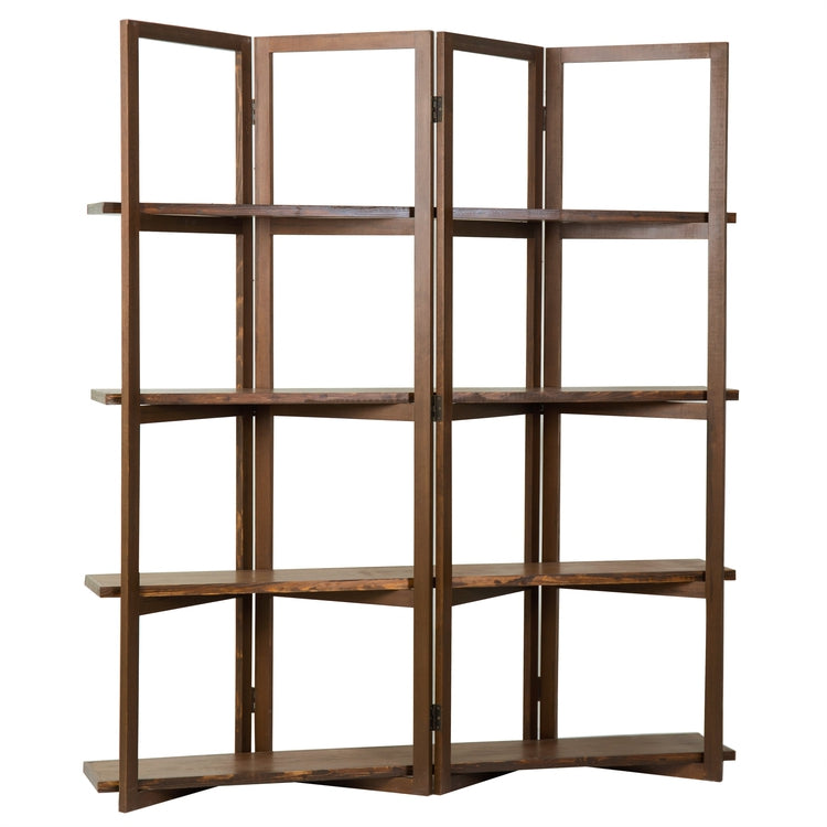 Modern Dark Brown Wood 4-Panel Open Bookcase Room Divider-MyGift