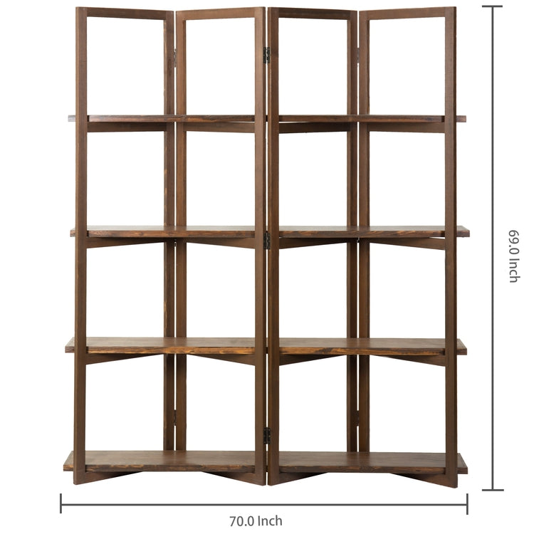 Modern Dark Brown Wood 4-Panel Open Bookcase Room Divider-MyGift