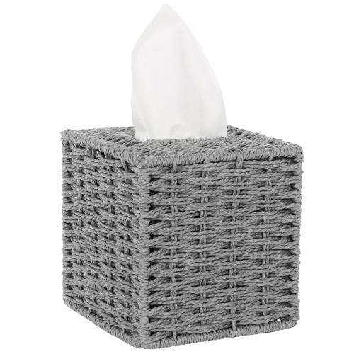 Gray Paper Woven Square Tissue Box Cover-MyGift