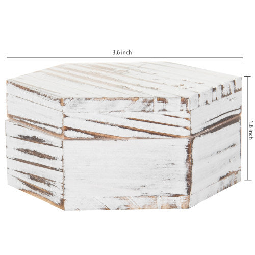 Hexagonal Antique Whitewash Wood Ring & Trinket Box-MyGift