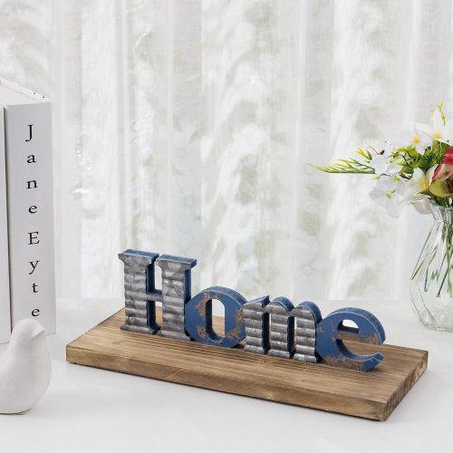 Blue Galvanized Metal Sign with Rustic Wood Base - MyGift
